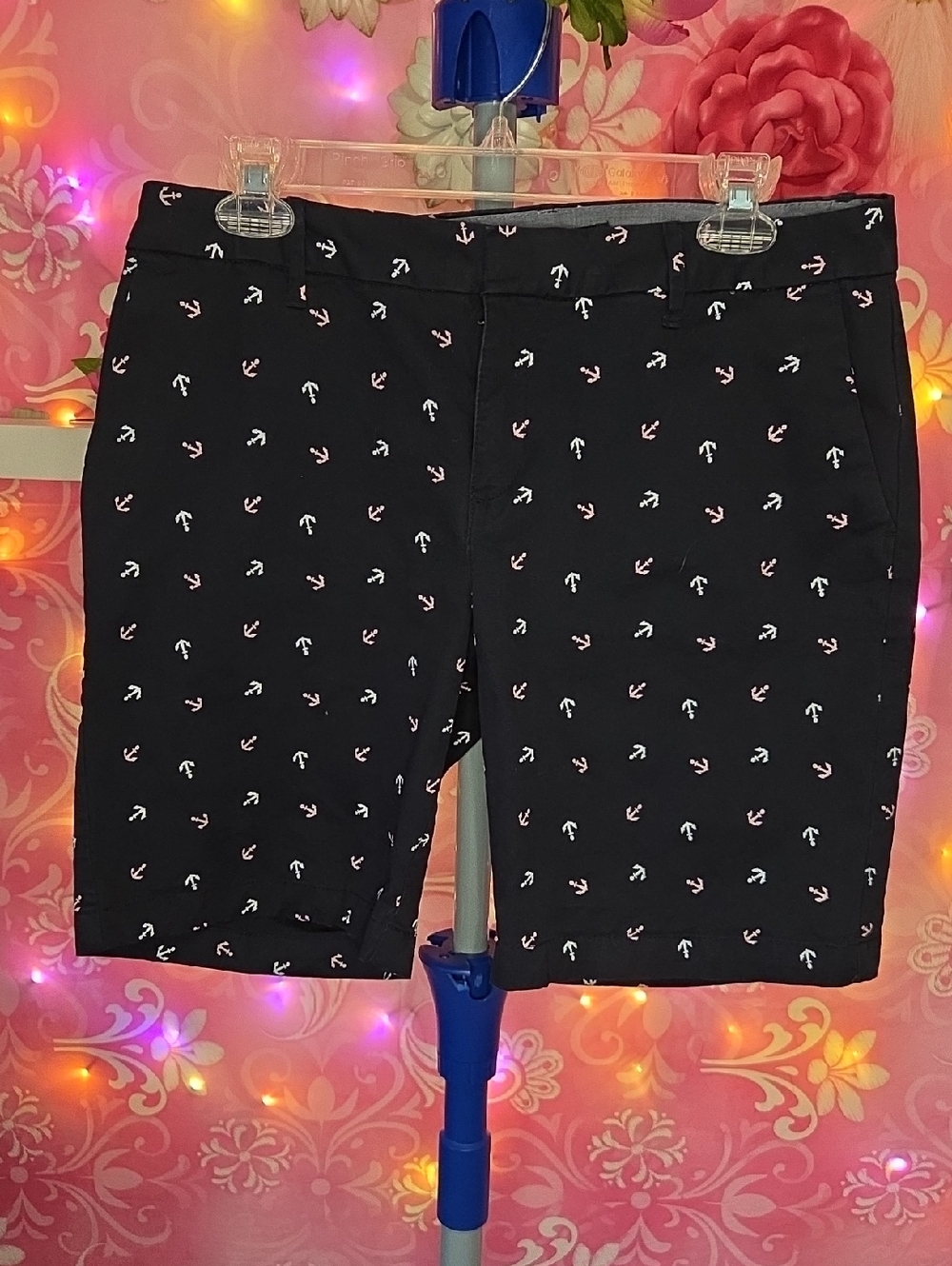 Tommy Hilfiger Navy Bermuda Shorts with White & Pink Anchor Motif